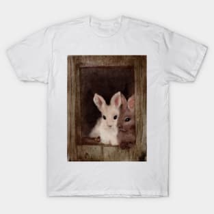 Bunny Love Two watercolor bunnies lounging in a barn T-Shirt